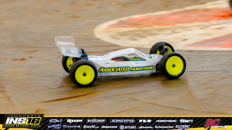Aaron Mitchell's Team Associated RC car at the JConcepts INS16 Hoosier Hobbyplex Finals