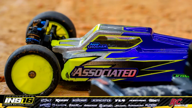 Adam Chodara's Team Associated RC car at the JConcepts INS16 Hoosier Hobbyplex Finals