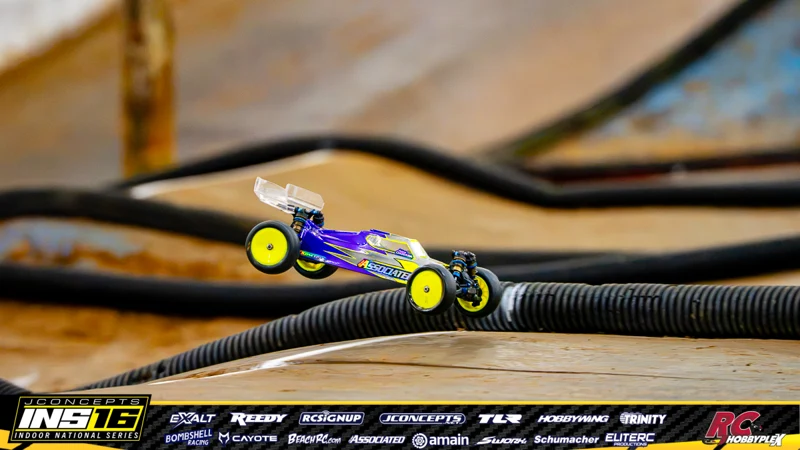 Adam Chodara's Team Associated RC car at the JConcepts INS16 Hoosier Hobbyplex Finals
