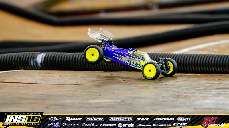 Adam Chodara's Team Associated RC car at the JConcepts INS16 Hoosier Hobbyplex Finals