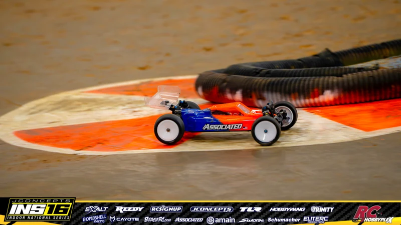Adam McKown's Team Associated RC car at the JConcepts INS16 Hoosier Hobbyplex Finals