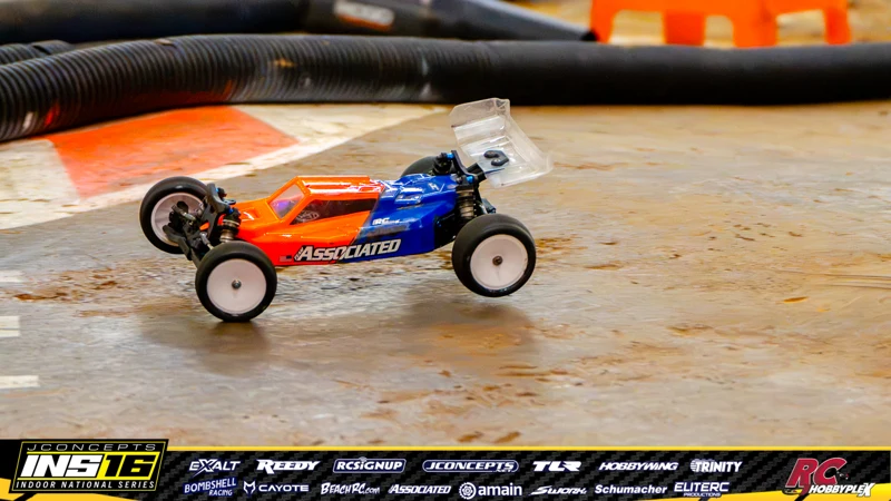 Adam McKown's Team Associated RC car at the JConcepts INS16 Hoosier Hobbyplex Finals