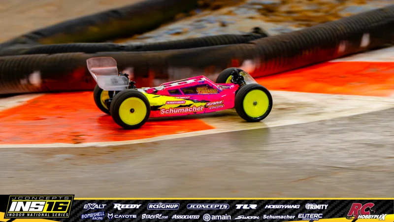 Andrew Thomas's Schumacher RC car at the JConcepts INS16 Hoosier Hobbyplex Finals