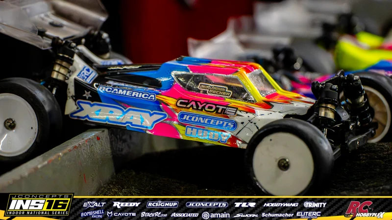 Benjamin Decker's XRAY RC car at the JConcepts INS16 Hoosier Hobbyplex Finals