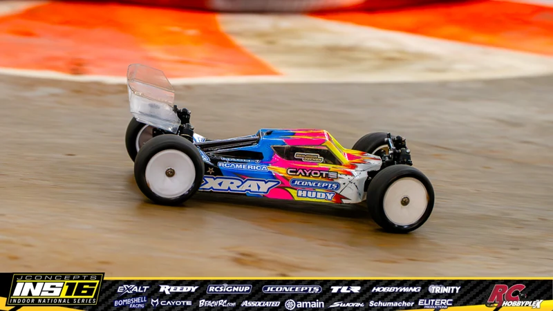 Benjamin Decker's XRAY RC car at the JConcepts INS16 Hoosier Hobbyplex Finals