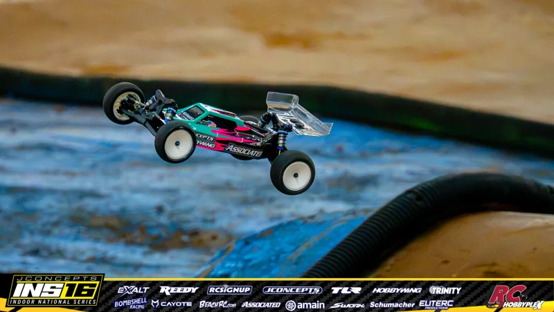 Blake Salmon's Team Associated RC car at the JConcepts INS16 Hoosier Hobbyplex Finals