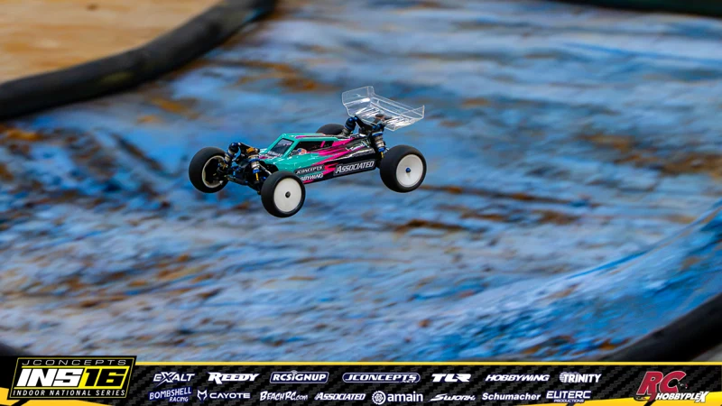 Blake Salmon's Team Associated RC car at the JConcepts INS16 Hoosier Hobbyplex Finals
