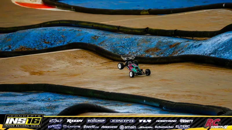 Blake Salmon's Team Associated RC car at the JConcepts INS16 Hoosier Hobbyplex Finals