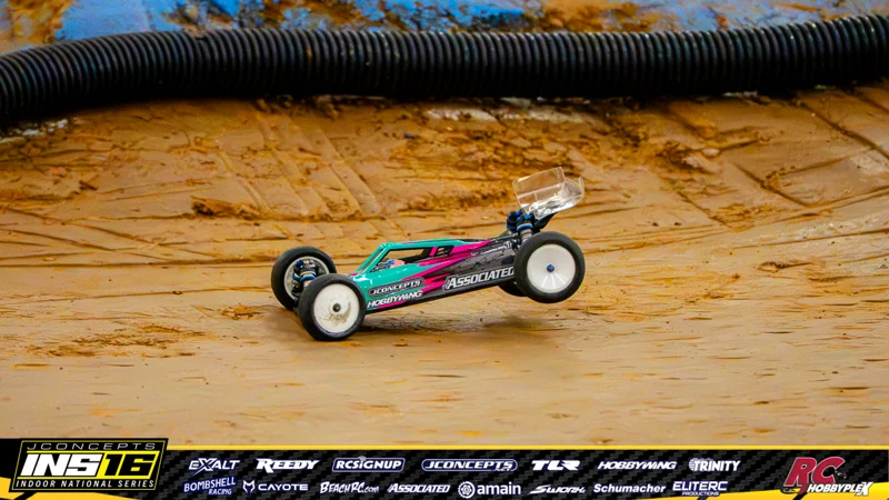 Blake Salmon's Team Associated RC car at the JConcepts INS16 Hoosier Hobbyplex Finals