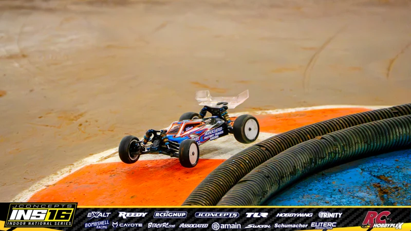 Brady Carrico's Team Associated RC car at the JConcepts INS16 Hoosier Hobbyplex Finals