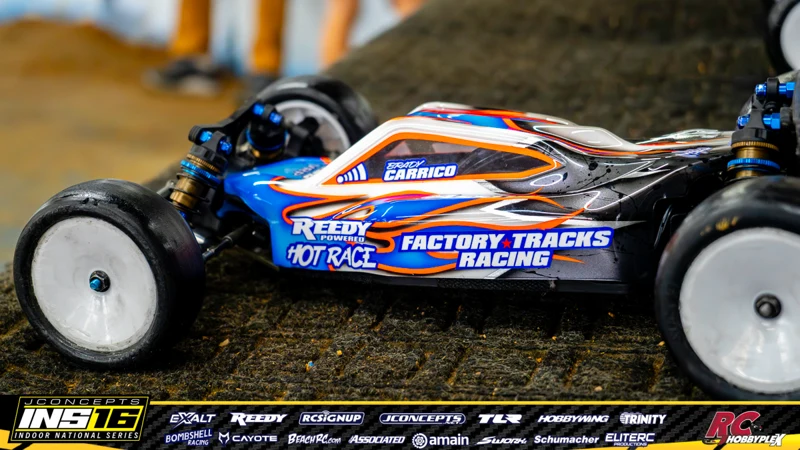 Brady Carrico's Team Associated RC car at the JConcepts INS16 Hoosier Hobbyplex Finals