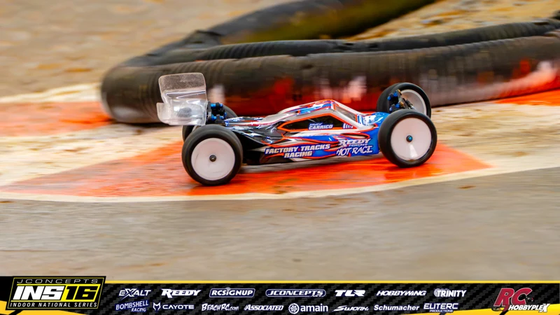 Brady Carrico's Team Associated RC car at the JConcepts INS16 Hoosier Hobbyplex Finals