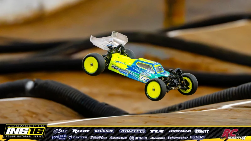 Brody Treharne's Schumacher RC car at the JConcepts INS16 Hoosier Hobbyplex Finals