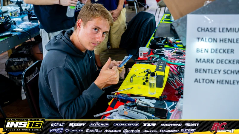 Chase Lemieux's xray RC car at the JConcepts INS16 Hoosier Hobbyplex Finals
