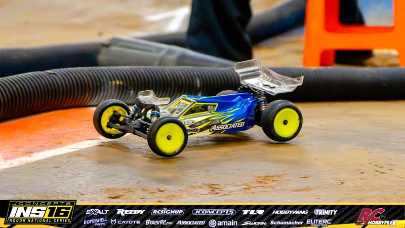 Cody Ervin's Team Associated RC car at the JConcepts INS16 Hoosier Hobbyplex Finals
