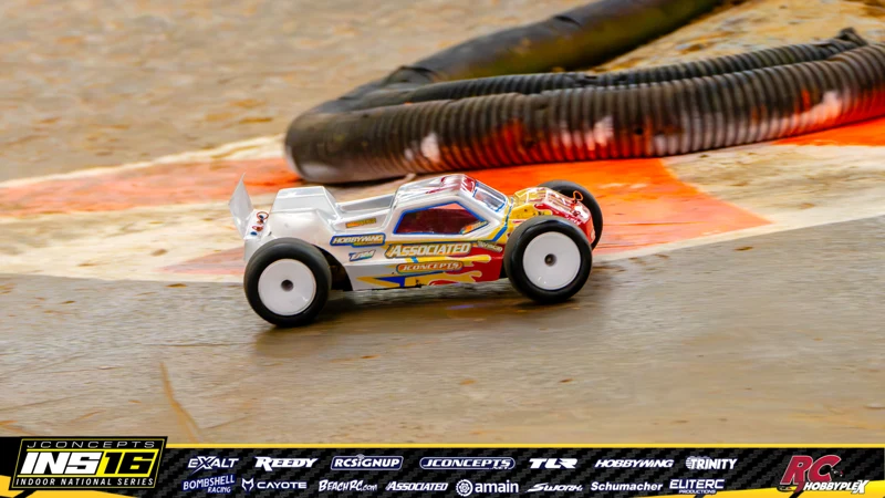 Connor Esbeck's Team Associated RC car at the JConcepts INS16 Hoosier Hobbyplex Finals