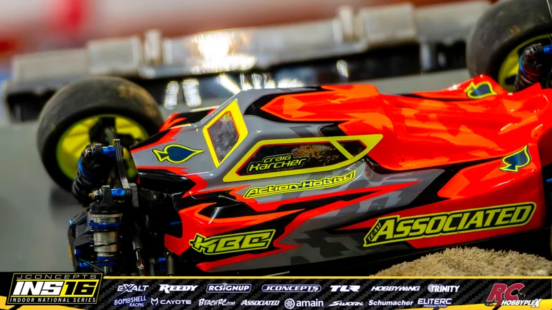 Craig Karcher's Team Associated RC car at the JConcepts INS16 Hoosier Hobbyplex Finals