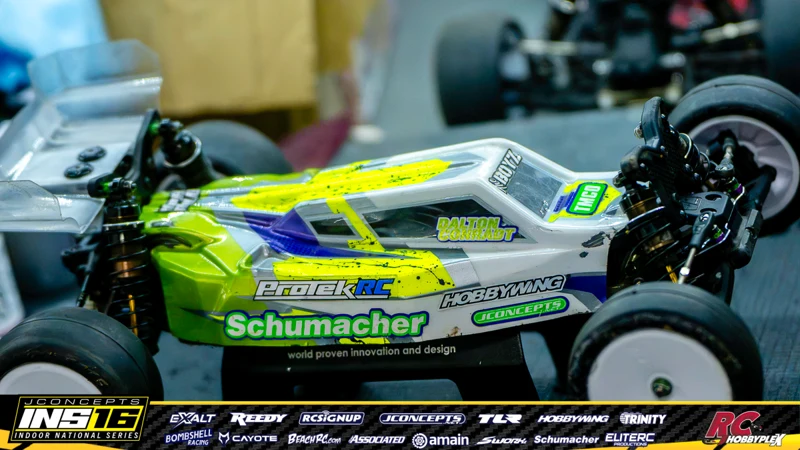 Dalton Conradt's Schumacher RC car at the JConcepts INS16 Hoosier Hobbyplex Finals