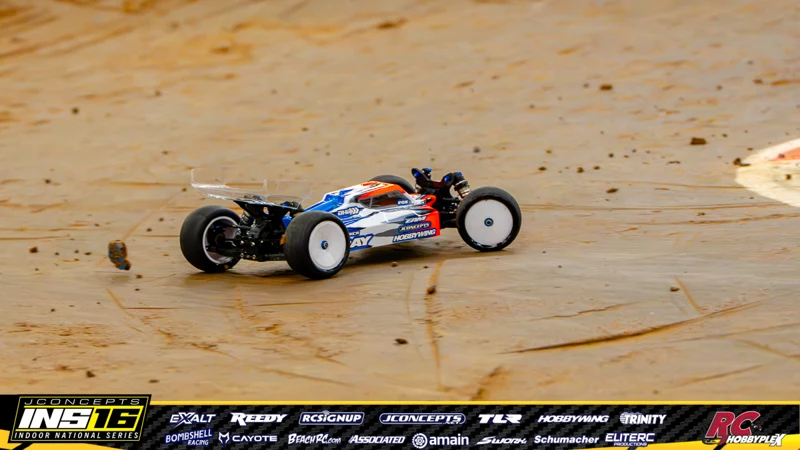 Dustin Fox's XRAY RC car at the JConcepts INS16 Hoosier Hobbyplex Finals