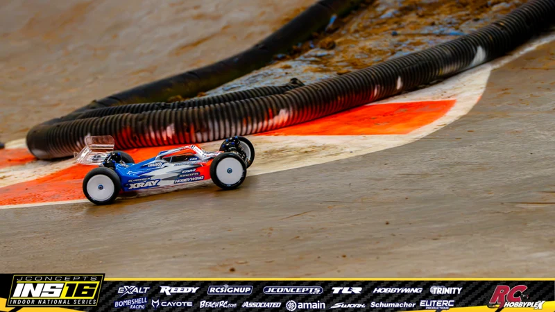 Dustin Fox's XRAY RC car at the JConcepts INS16 Hoosier Hobbyplex Finals