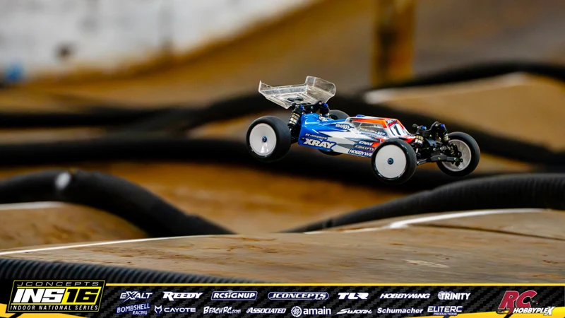 Dustin Fox's XRAY RC car at the JConcepts INS16 Hoosier Hobbyplex Finals