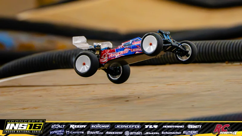 Eli Vanderbeek's Team Associated RC car at the JConcepts INS16 Hoosier Hobbyplex Finals