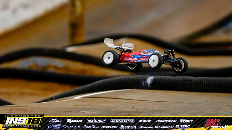 Eli Vanderbeek's Team Associated RC car at the JConcepts INS16 Hoosier Hobbyplex Finals
