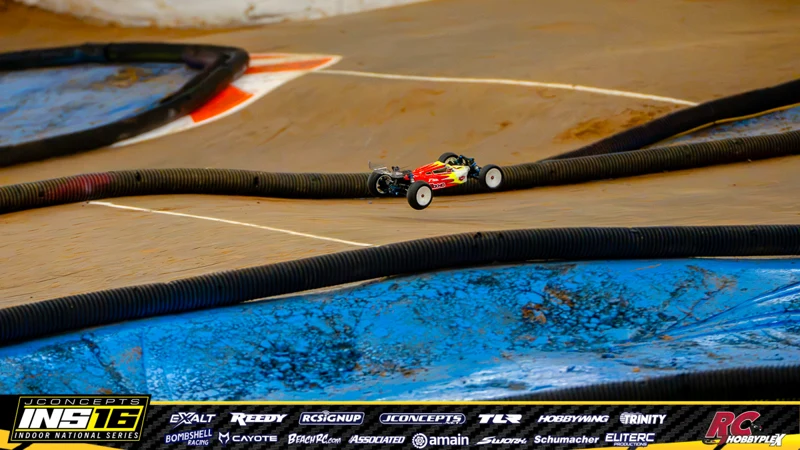 Ethan Maki's Team Associated RC car at the JConcepts INS16 Hoosier Hobbyplex Finals