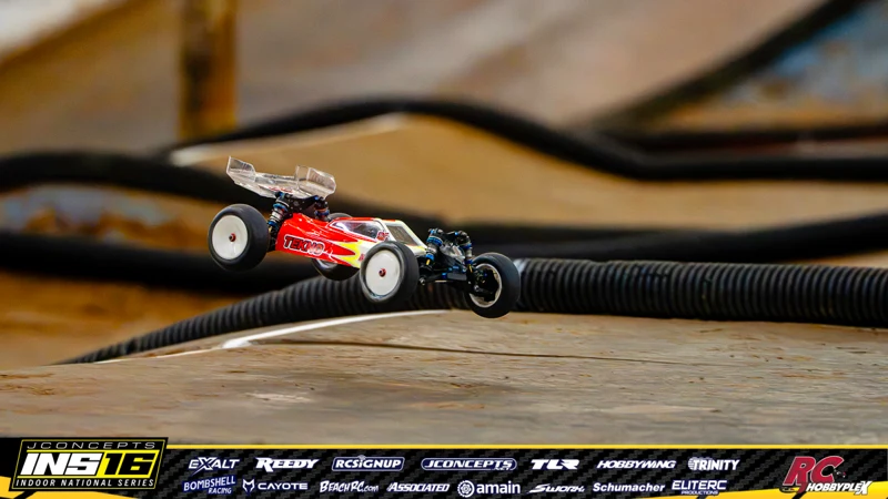 Ethan Maki's Tekno RC car at the JConcepts INS16 Hoosier Hobbyplex Finals