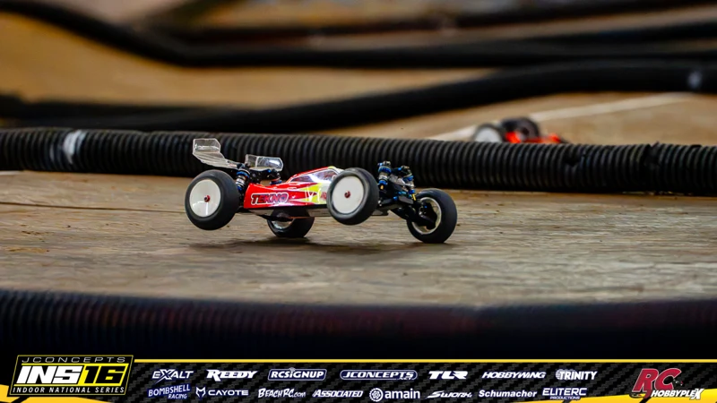 Ethan Maki's Tekno RC car at the JConcepts INS16 Hoosier Hobbyplex Finals