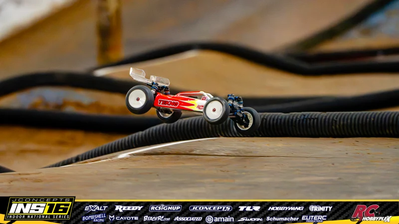 Ethan Maki's Tekno RC car at the JConcepts INS16 Hoosier Hobbyplex Finals