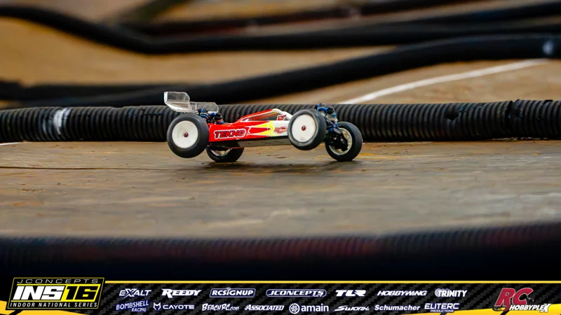 Ethan Maki's Tekno RC car at the JConcepts INS16 Hoosier Hobbyplex Finals