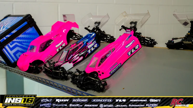 Evan Ciresi's tlr RC car at the JConcepts INS16 Hoosier Hobbyplex Finals