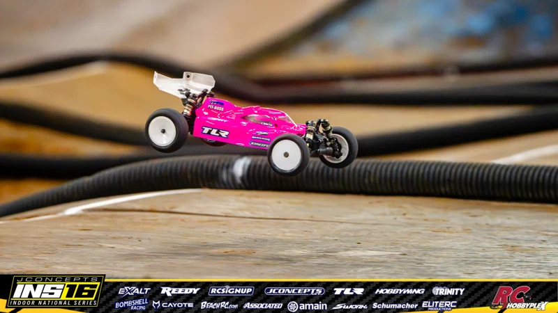 Evan Ciresi's TLR RC car at the JConcepts INS16 Hoosier Hobbyplex Finals