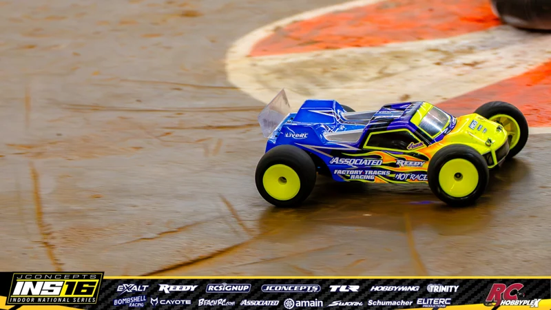 Evan Cook's Team Associated RC car at the JConcepts INS16 Hoosier Hobbyplex Finals