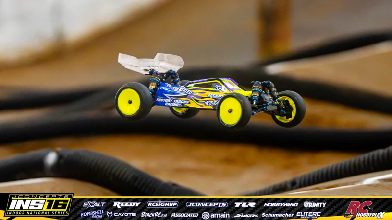 Evan Cook's Team Associated RC car at the JConcepts INS16 Hoosier Hobbyplex Finals