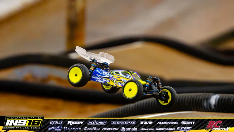 Evan Cook's Team Associated RC car at the JConcepts INS16 Hoosier Hobbyplex Finals