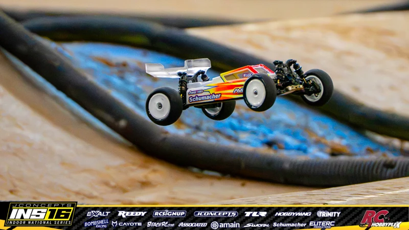 Evan Tapp's Schumacher RC car at the JConcepts INS16 Hoosier Hobbyplex Finals