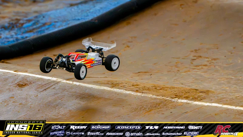 Evan Tapp's Schumacher RC car at the JConcepts INS16 Hoosier Hobbyplex Finals