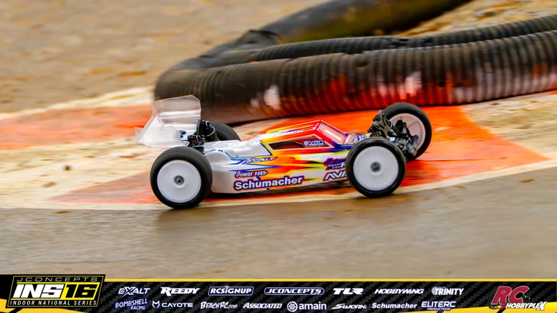 Evan Tapp's Schumacher RC car at the JConcepts INS16 Hoosier Hobbyplex Finals