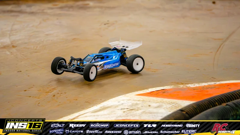 Justin Green's Team Associated RC car at the JConcepts INS16 Hoosier Hobbyplex Finals