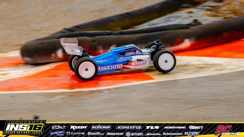 Justin Green's Team Associated RC car at the JConcepts INS16 Hoosier Hobbyplex Finals