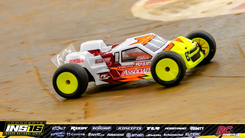 Kraig Obrien's Team Associated RC car at the JConcepts INS16 Hoosier Hobbyplex Finals