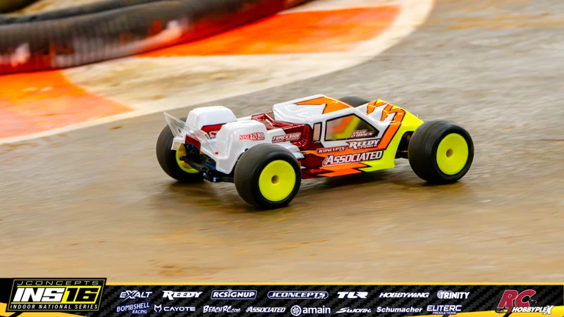 Kraig Obrien's Team Associated RC car at the JConcepts INS16 Hoosier Hobbyplex Finals