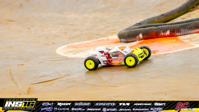 Kraig Obrien's Team Associated RC car at the JConcepts INS16 Hoosier Hobbyplex Finals