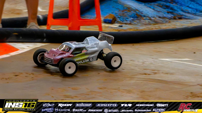 Leo Dake's Team Associated RC car at the JConcepts INS16 Hoosier Hobbyplex Finals