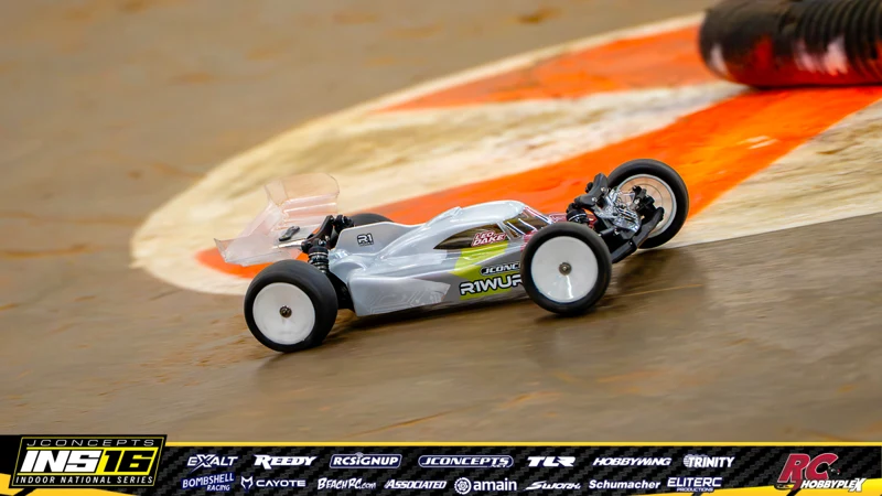Leo Dake's Team Associated RC car at the JConcepts INS16 Hoosier Hobbyplex Finals