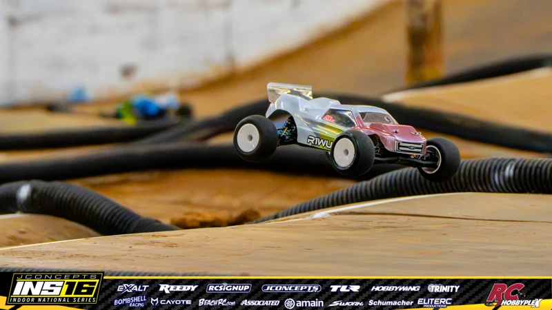 Leo Dake's Team Associated RC car at the JConcepts INS16 Hoosier Hobbyplex Finals