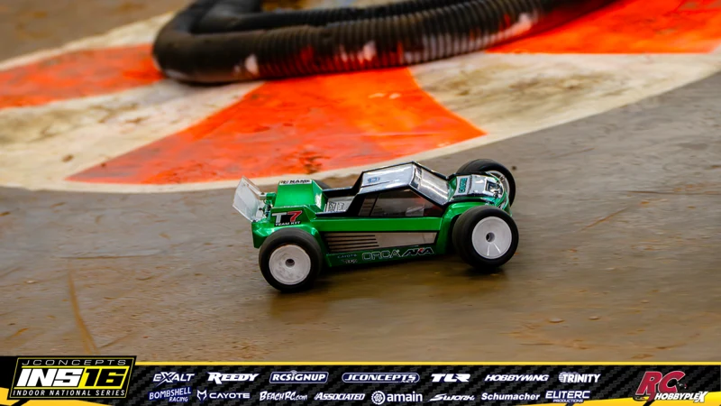 Lex Mott's Team Associated RC car at the JConcepts INS16 Hoosier Hobbyplex Finals