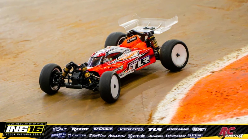 Luke Pravechek's TLR RC car at the JConcepts INS16 Hoosier Hobbyplex Finals